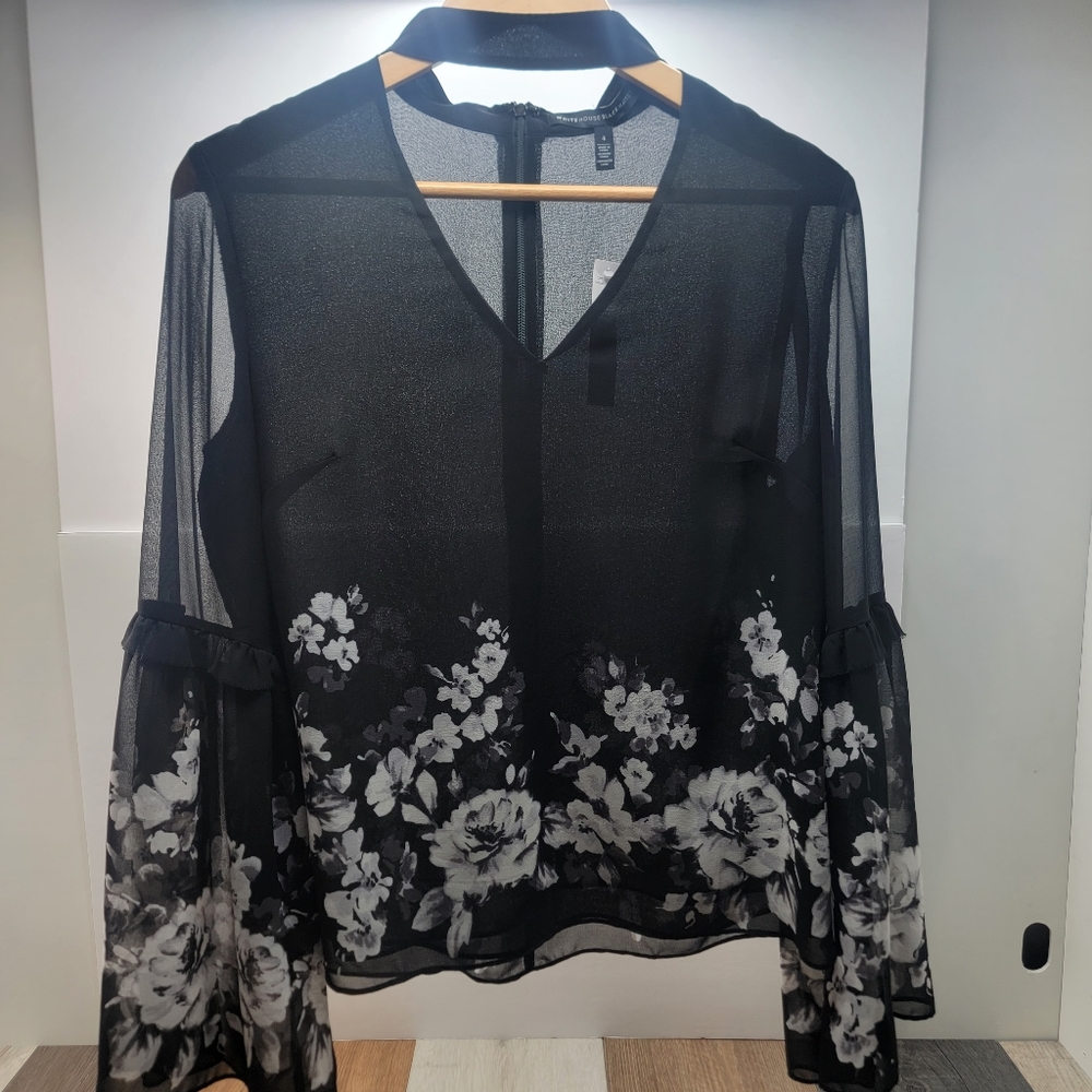 Women's Floral Choker Blouse Size 4 White House/Black Market elegant whimsical